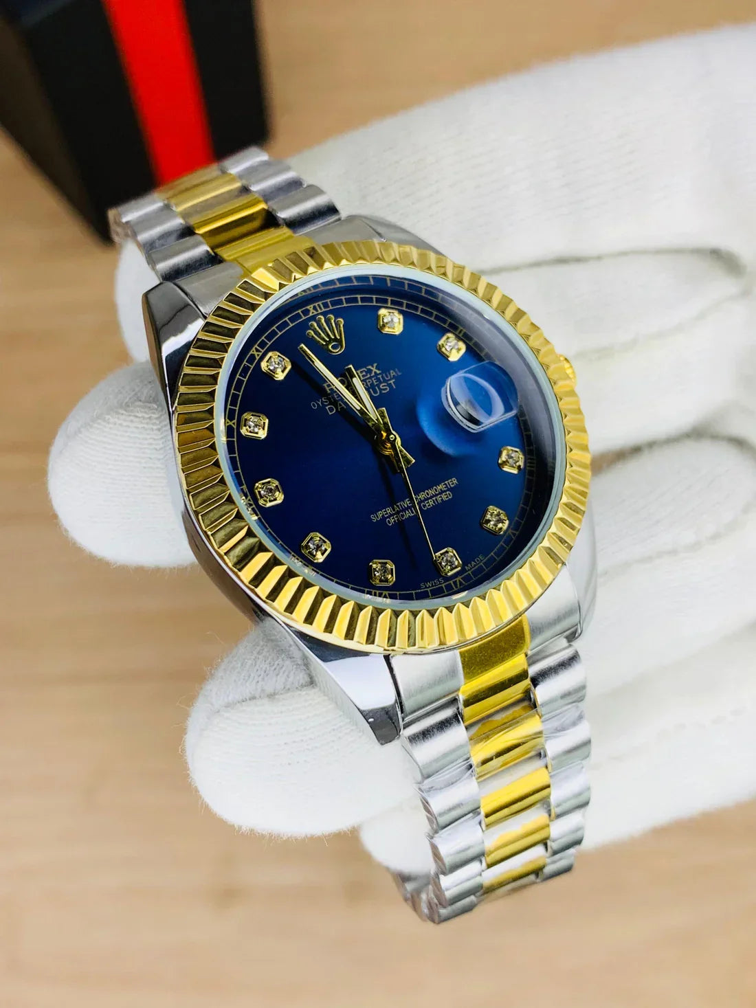 Rolex Texture Case Watch | Blue Dial | Best Price in Pakistan